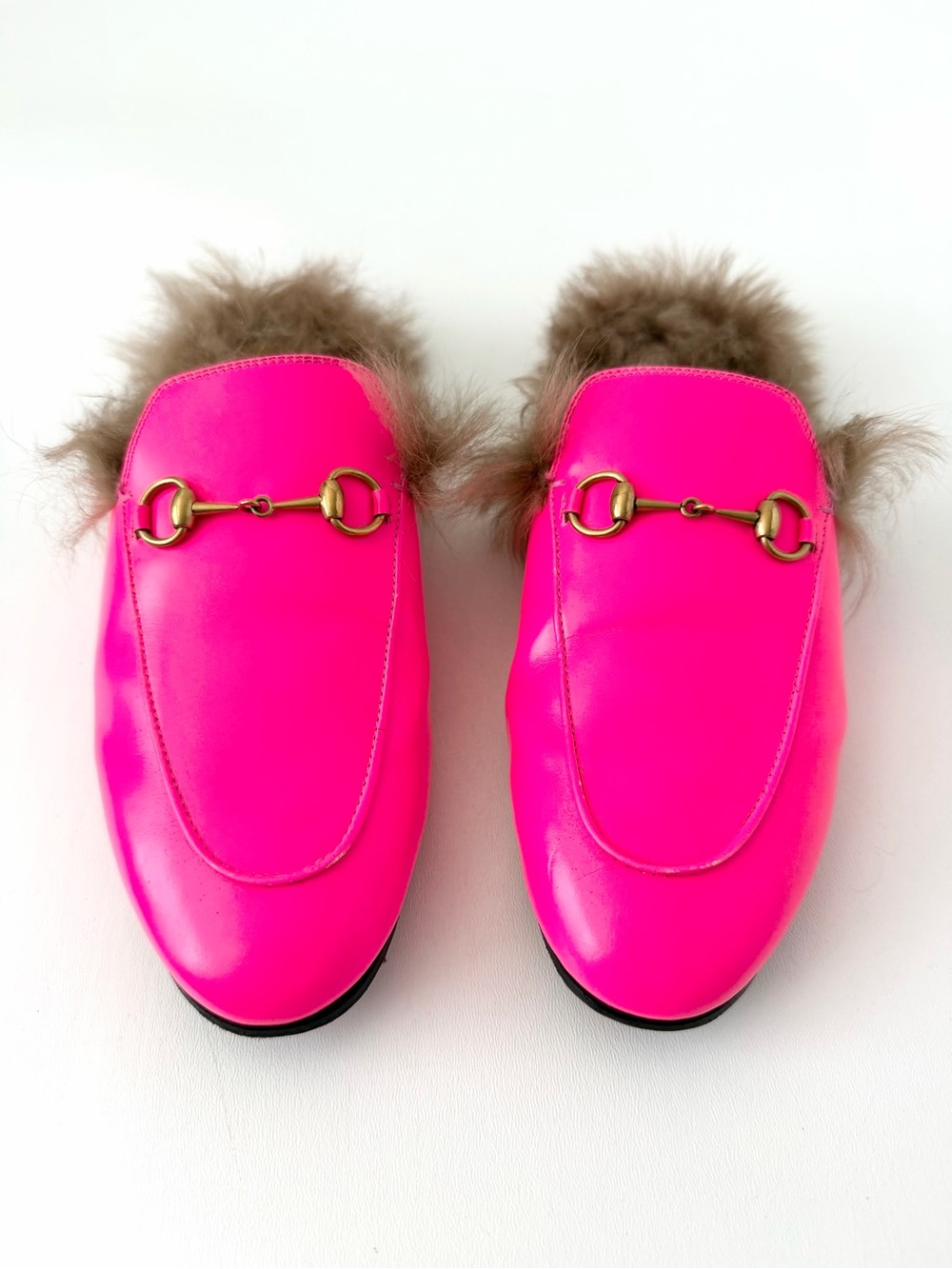GUCCI | Princetown Fuchsia Hot Pink Horsebit Fur Mule Loafers Slippers EU 39 - Picture 2 of 13